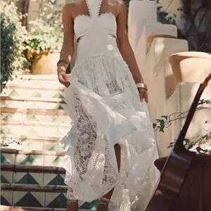 12th Tribe White Lace High Low Dress